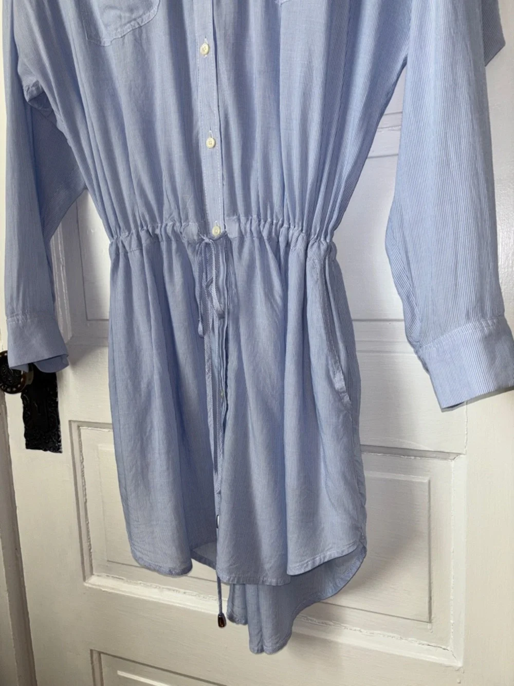 BANANA REPUBLIC  BUTTON FRONT COLLARLESS SHIRT DRESS - Picture 3 of 7